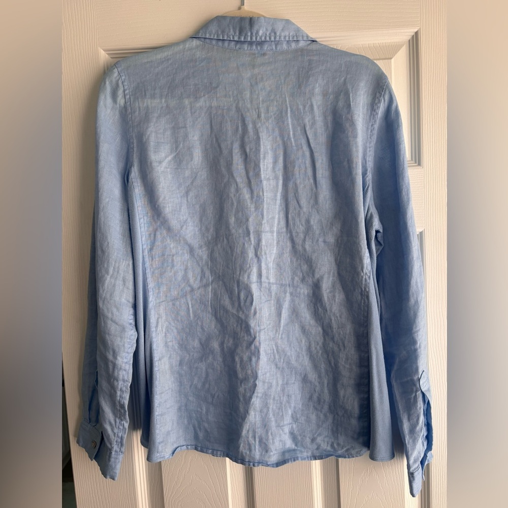 Calvin Klein Sky Blue Linen Medium Button-Up Blouse Women’s - Picture 10 of 10